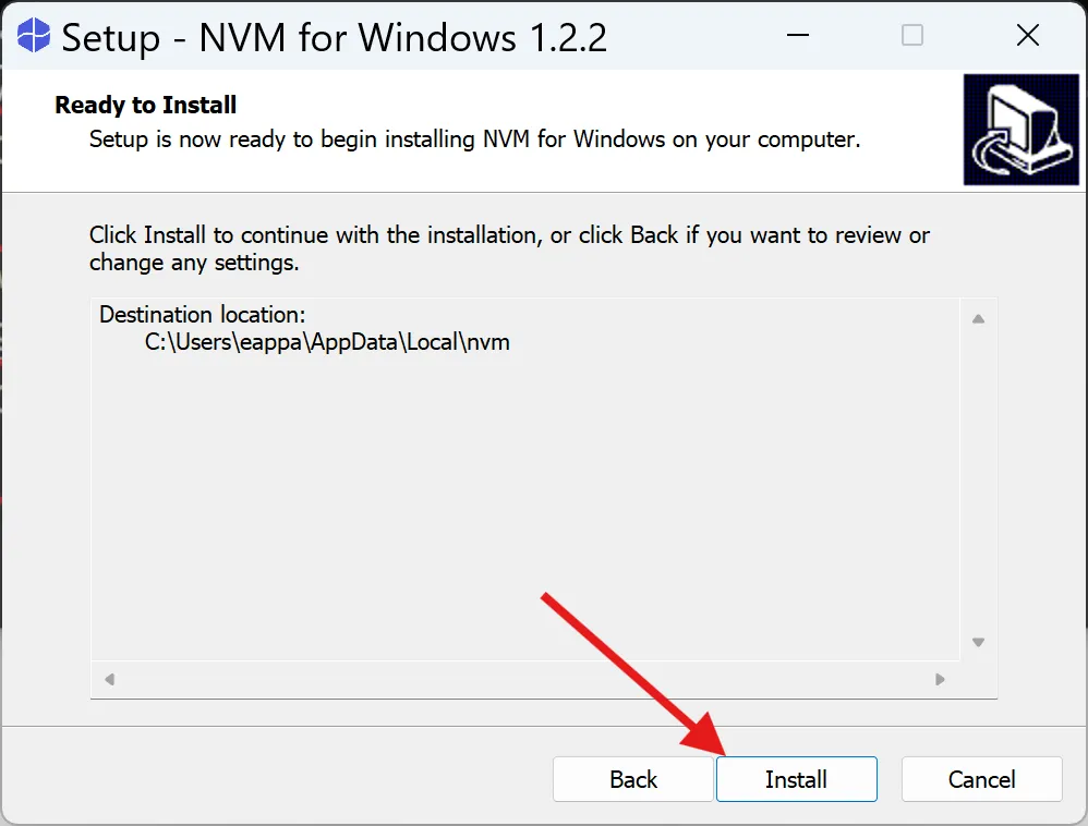 NVMのインストール準備完了確認画面